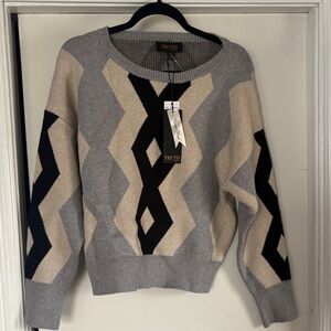 NWT Truth Gray, Black, and Cream Patterned Sweater